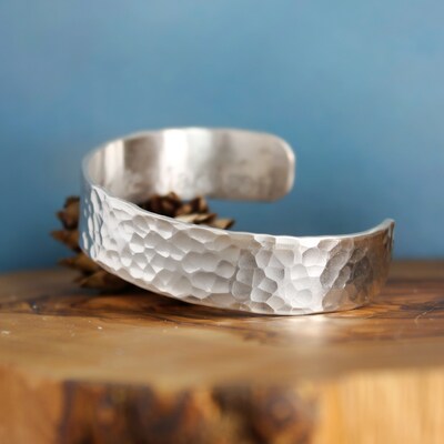 Wide Hammered Silver Bracelet - Sterling Silver Cuff Bracelet - Wide Hammered Cuff - image3